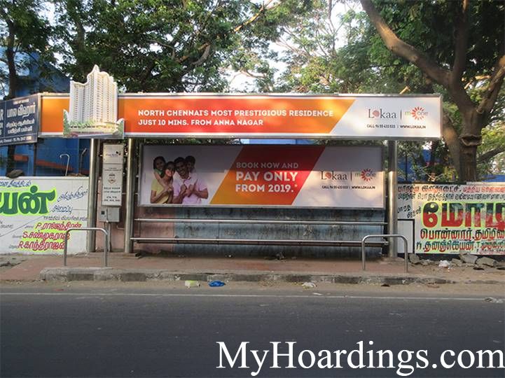 Bus Shelter agency at Halls Road, Balavihar School Bus Stop in Chennai, Best Outdoor Advertising Company Chennai, Tamil Nadu 